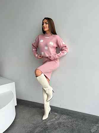 Жіночий базовий в'язаний костюм-двійка машина в'язка пудра Одеса