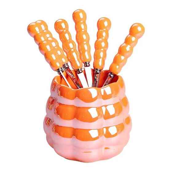 Набір десертних виделок і ложок на 3 персони з підставкою з порцелянау 7 предметів Помаранчевий HP-20-60 Коломия