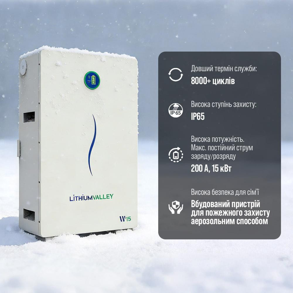 Акумуляторна батарея літій-залізо-фосфатна LiFePO4 280А*год 51.2В 14336Вт*год Lithium Valley W15-5A настінний / підлоговий монтаж Киев - изображение 7