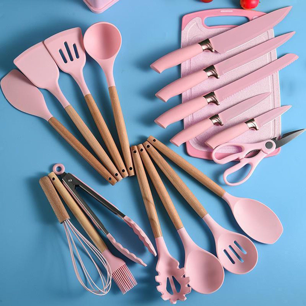 Набір кухонних речей, 19 предметів Kitchen Set, Рожевий / Силіконовий набір для кухні / Кухонний набір Київ - фото 4