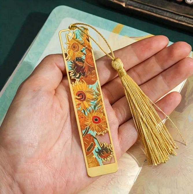 Винтажная Закладка из металла с рисунком подсолнечника с Бахромой. Оригинальная закладка для книг Киев - изображение 1