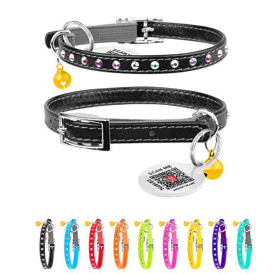 Нашийник WAUCAT Glamour з резинкою, клейовими стразами, для котів (ширина 9мм, довжина 22-30см) Коломыя