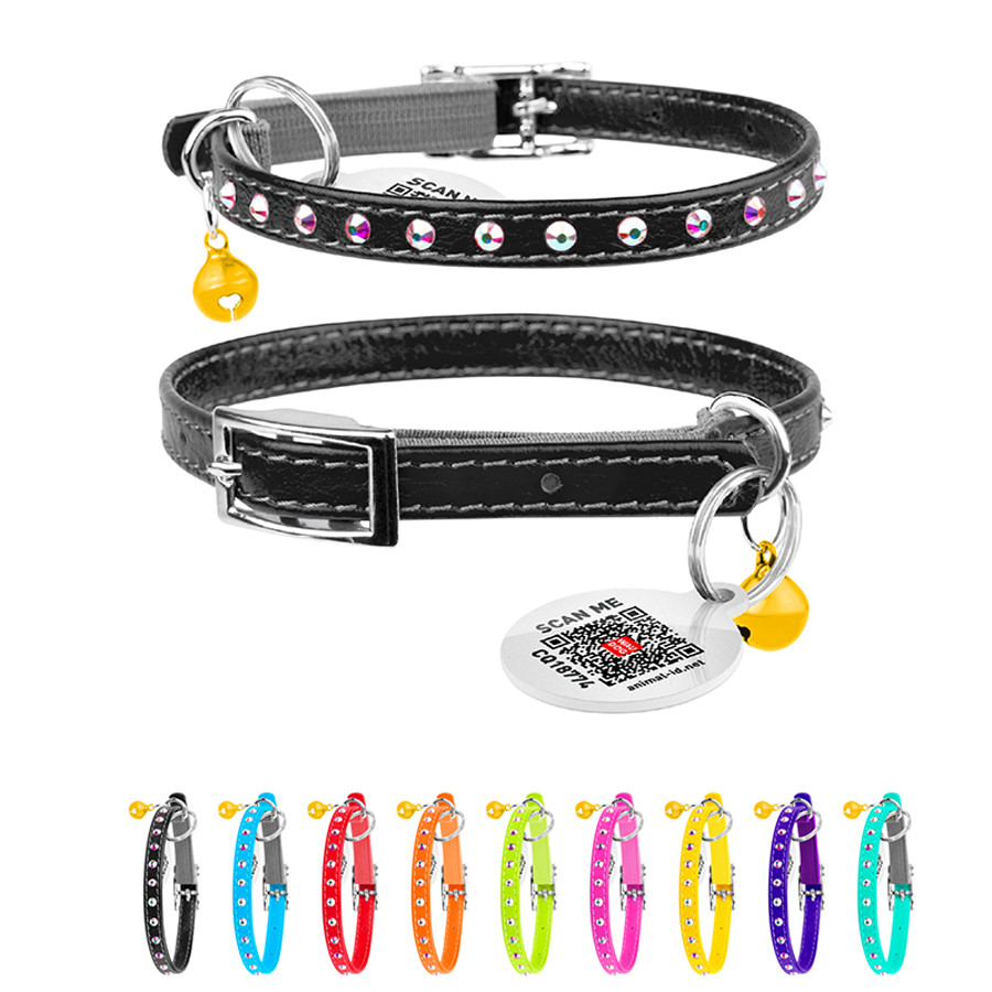 Нашийник WAUCAT Glamour з резинкою, клейовими стразами, для котів (ширина 9мм, довжина 22-30см) Коломыя - изображение 1