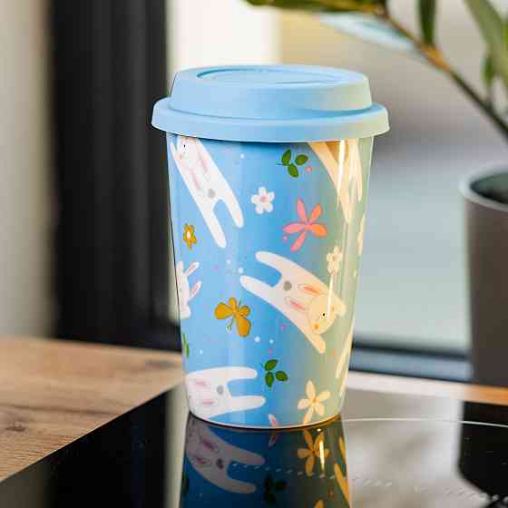 порцелянаовий стакан із силіконовою кришкою та отвором для трубочки 420 мл Блакитний RX-N240546BL Коломия