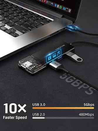 Концентратор Cabletime USB C/A - 4 Port USB 3.0, 5Gbps, 0.15 м (CB05B) Чорний Харків