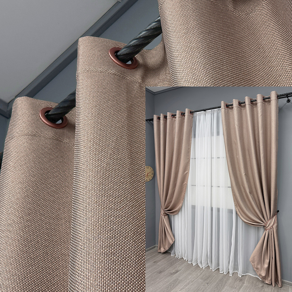Комплект штор на люверсах VR-Textil Льон-блекаут Льон Мішковина № 1069ш Пудровий 150х250см 2 шт (37-0192) Київ - фото 1