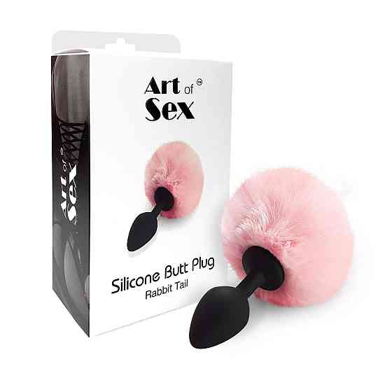 Силиконовая анальная пробка М Art of Sex - Silicone Bunny Tails Butt plug Pink, диаметр 3,5 см Sex Aura Киев