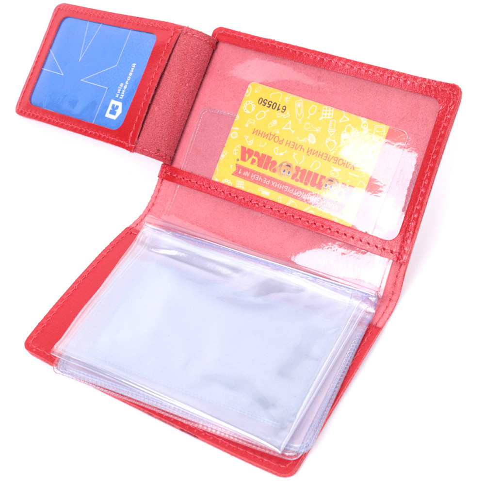 Яркая обложка для автодокументов из натуральной кожи Красная (SHVIGEL) Киев - изображение 3