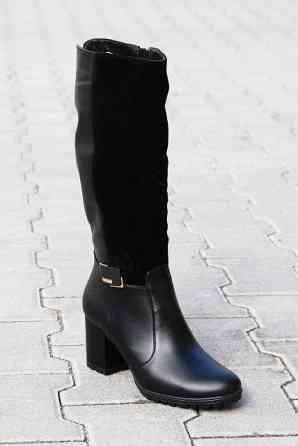 Чоботи жіночі зимові комбіновані натуральна шкіра + замша чорні на підборах р. 36, 37, 40, 41 1 Коломыя