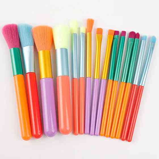 Набор кистей для макияжа разноцветных 15 штук, искусственный ворс Киев