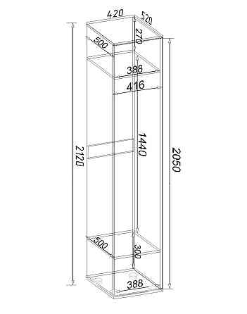 Пенал для одежды Hugo H-2, Дуб Шамоні Світлий, 420/520/2120 Львов