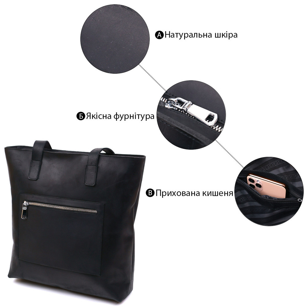 Винтажная кожаная женская сумка Черный (SHVIGEL) Киев - изображение 9