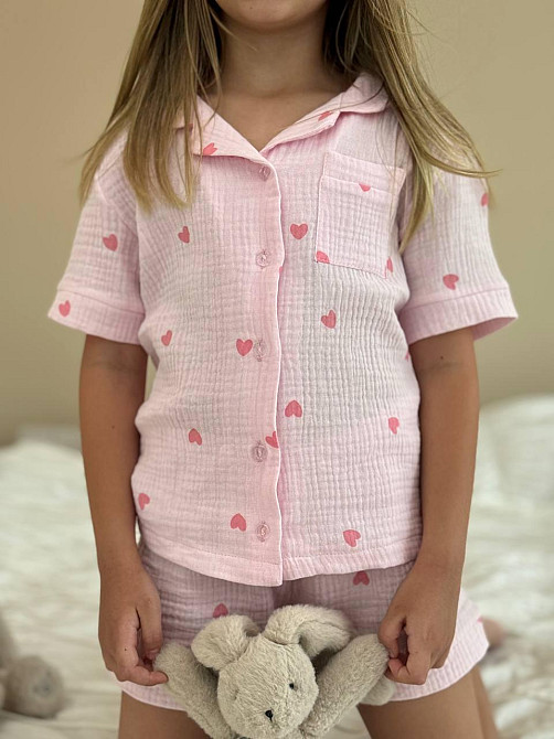 Дитяча піжама з мусліна шорти з сорочкою Рожевий Серця 134-140 Харків - фото 2