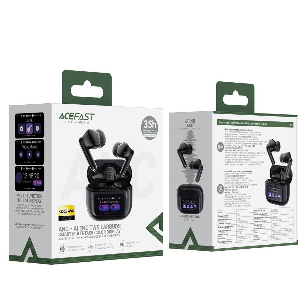 Бездротові навушники TWS ACEFAST W6 smart screen,ENC, IPX4, Black Одеса - фото 2