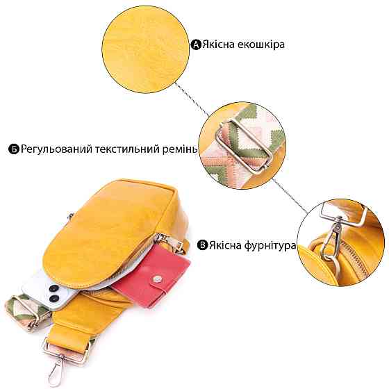 Удобная женская слинг сумка через плечо из экокожи Vintage sale_15118 Желтый Киев