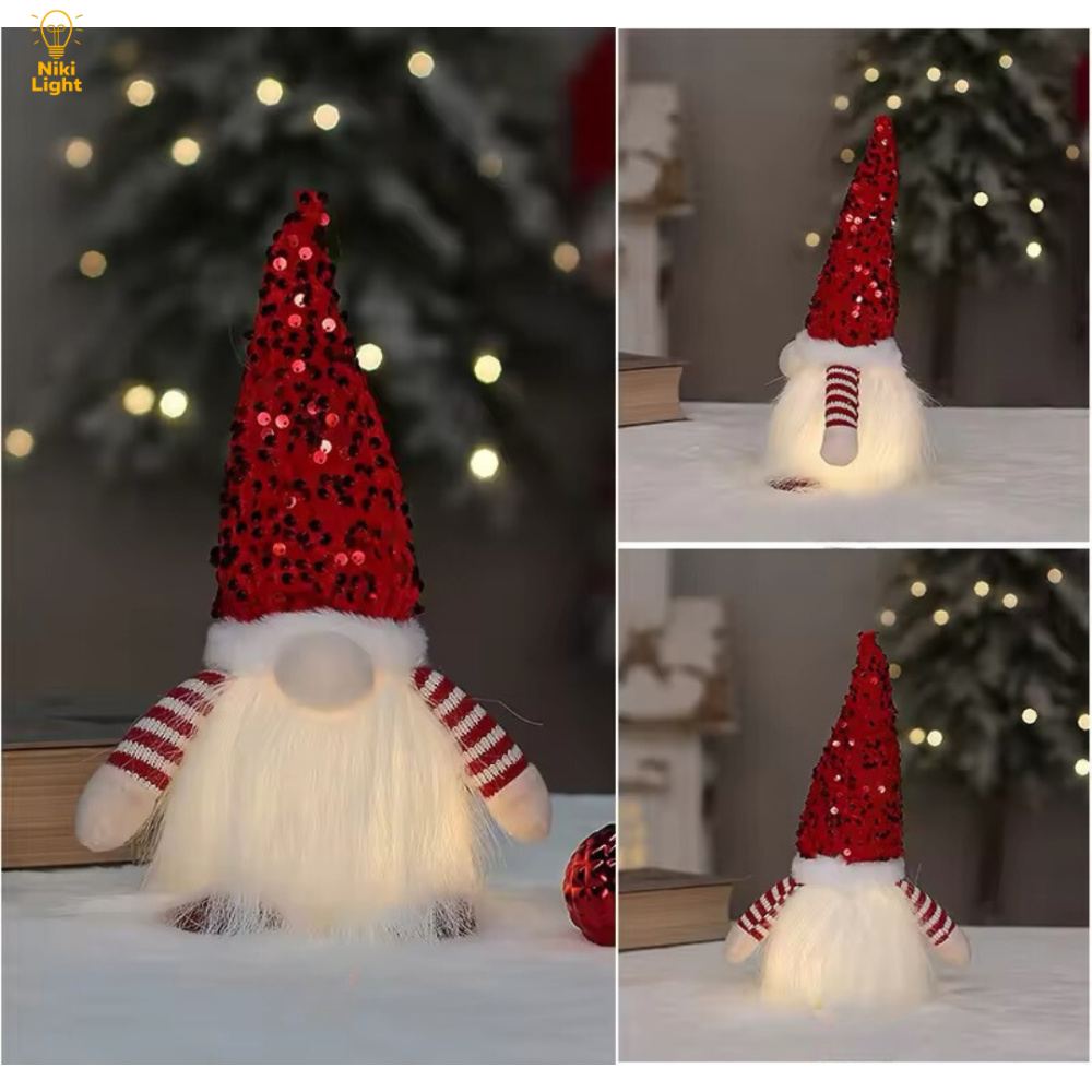 Новогодний гном с подсветкой новогодняя фигурка под елку высота 30см батарейки в комплекте Красный Киев - изображение 7