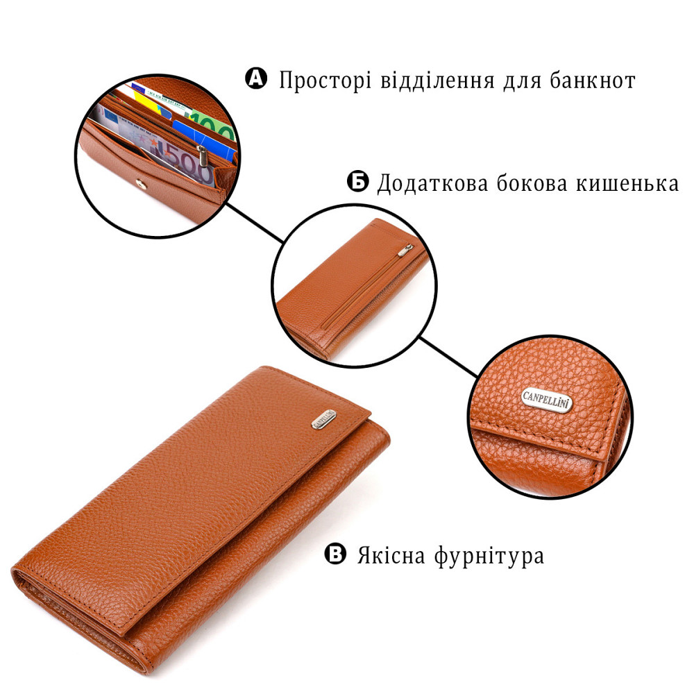 Надійний жіночий гаманець із натуральної зернистої шкіри Коричневий (CANPELLINI) Київ - фото 8