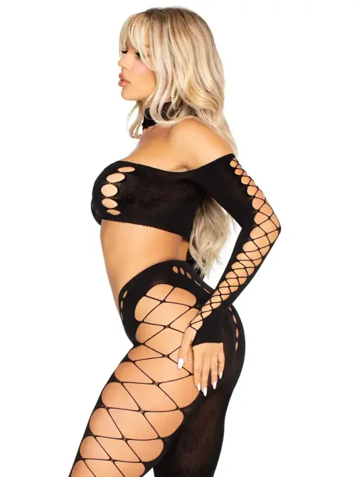 Комплект Leg Avenue Seamless Cut-Out Crop Top and Legging One Size Black Львів - фото 3