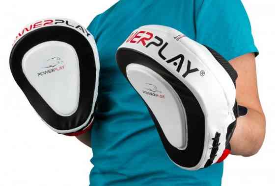 Лапы боксерские PowerPlay 3042 черно-белые PU [пара] Луцк