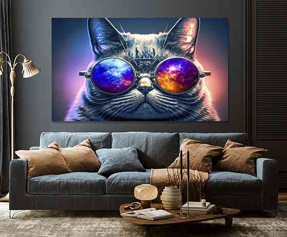 Картина холст у вітальню / спальню   Кіт в окулярах     MLP_79 ( 60х30см ) 90х180см Київ