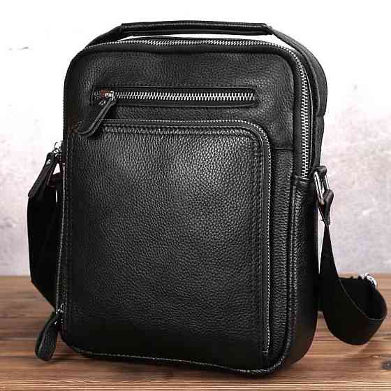 Кожаная мужская сумка-барсетка через плечо черная Tiding Bag A25-1278C Каменское