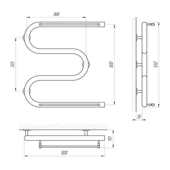 Полотенцесушитель Laris Змеевик 32 РС3 500Х500 1'' с полками Киев