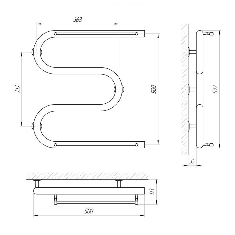 Полотенцесушитель Laris Змеевик 32 РС3 500Х500 1'' с полками Киев - изображение 4