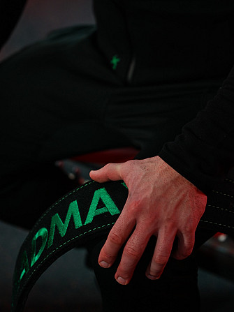 Пояс для важкої атлетики MadMax MFB-301 Suede Single Prong шкіряний Black/Green L Кам'янське - фото 9