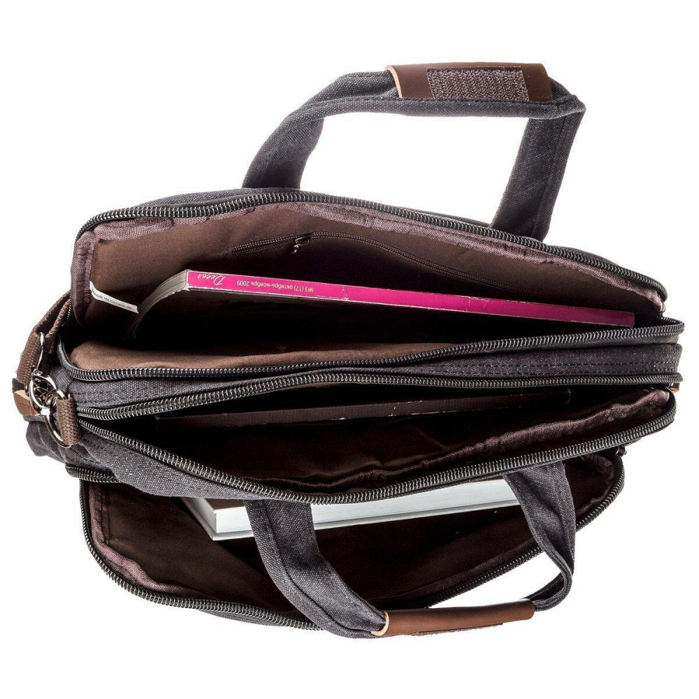 Сумка текстильна для ноутбука на два відділення Vintage 20177 Чорна Київ - фото 2