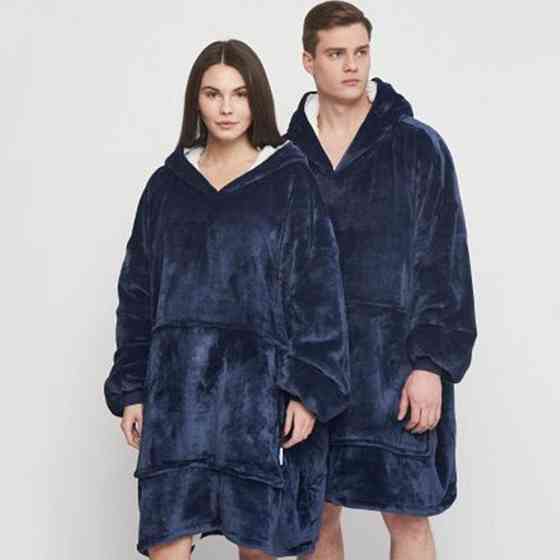 Плед толстовка с капюшоном (100х80см) HUGGLE HOODIE, Синий / Плед-худи / Оверсайз толстовка плед с капюшоном Киев