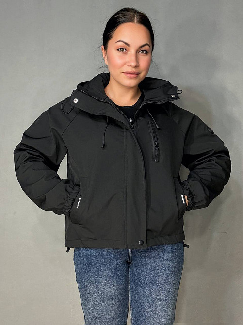 Куртка женская YZY 30128 ветровка оверсайз с капюшоном на подкладке one size, черный, one size Киев - изображение 14