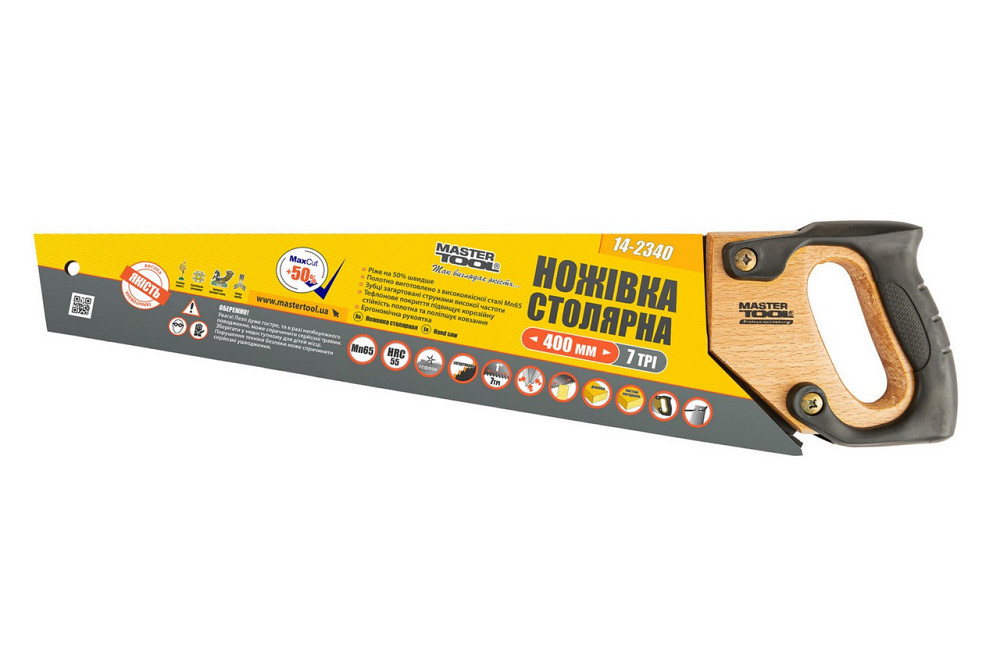 Ножовка столярная 400 мм MASTERTOOL 7TPI MAX CUT тефлоновое покрытие закаленный зуб 3D заточка 14-2340 Ровно - изображение 3