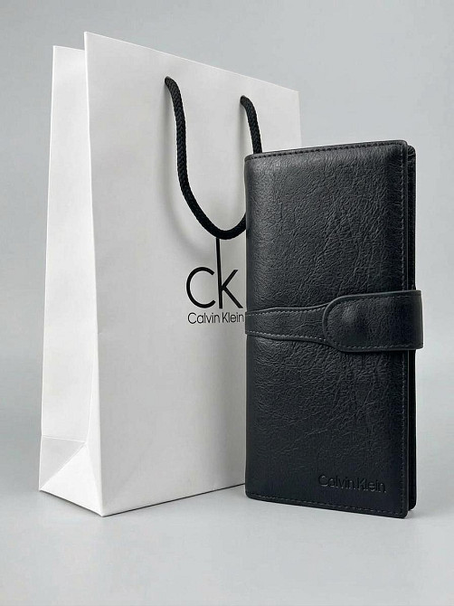 Чоловічий довгий шкіряний гаманець на кнопці Calvin Klein (1342) Київ - фото 1