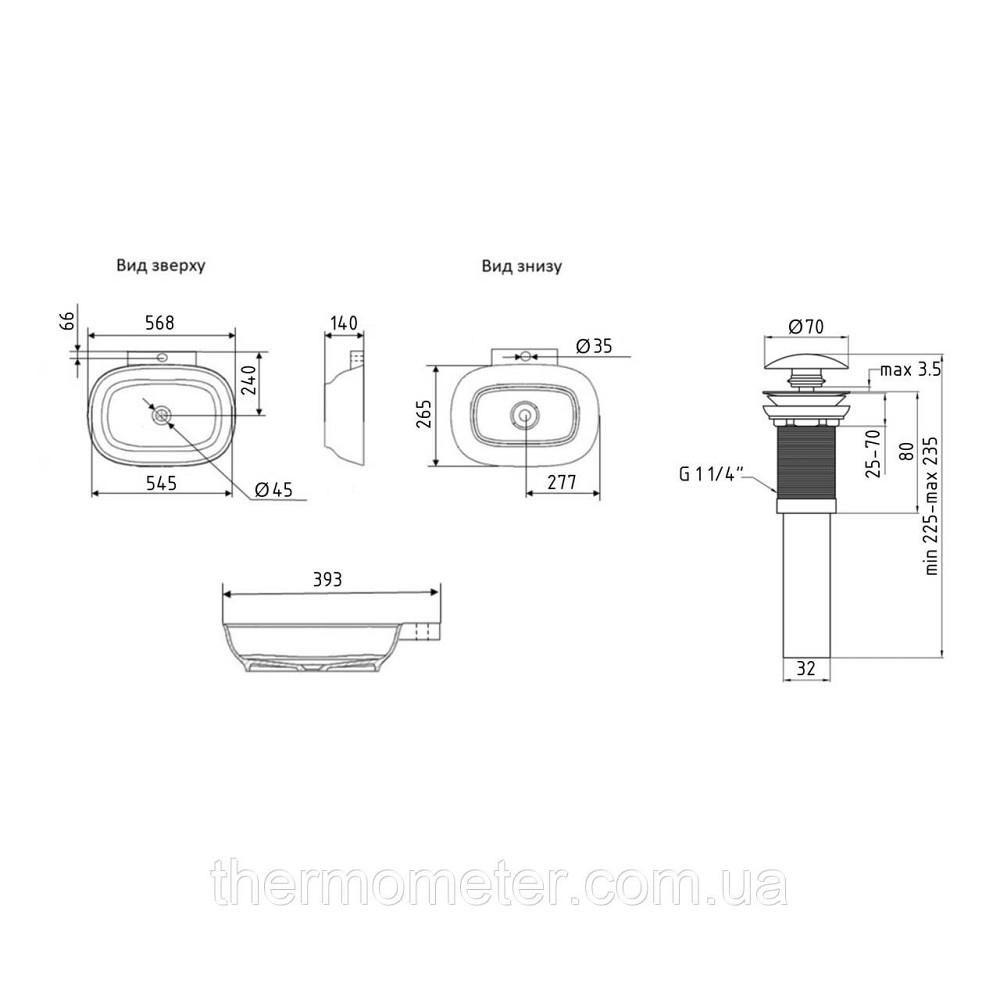 Комплект Qtap Cardinal: Раковина подвесная / накладная овальная 565х400х130 мм White + Донный клапан PU02 Киев - изображение 16