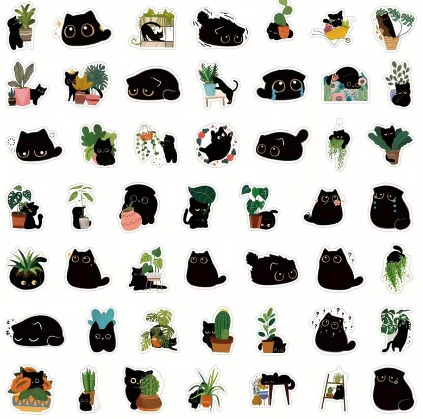 Набор наклеек с черными котами и растениями 50 шт, виниловые декоративные стикеры Киев - изображение 5