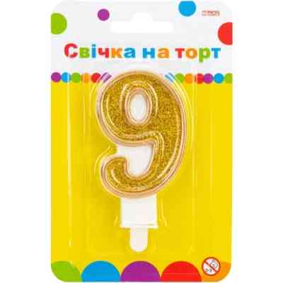 Свічка Maxi золотиста двостороння з блискітками "9", 7,62 см, на торт (MX622083-9) Вінниця