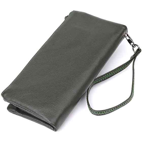 Удобный кошелек для женщин с кистевым ремнем из натуральной кожи Зеленый (ST Leather) Киев