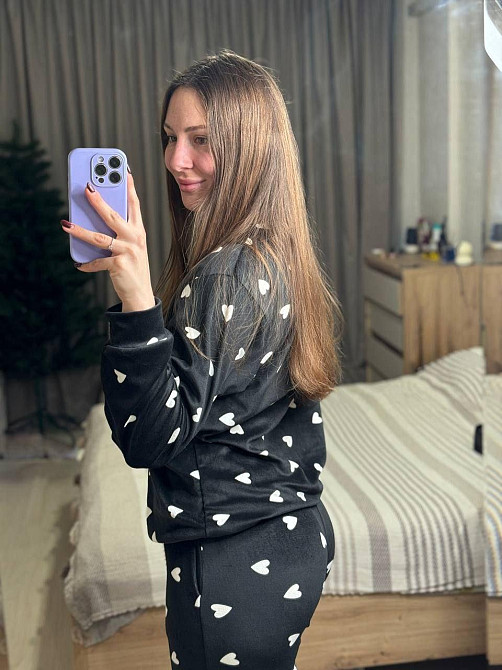 Женский уютный домашний костюм двойка с сердечками турецкий плюш-велюр Черный, 46/48 Одесса - изображение 4