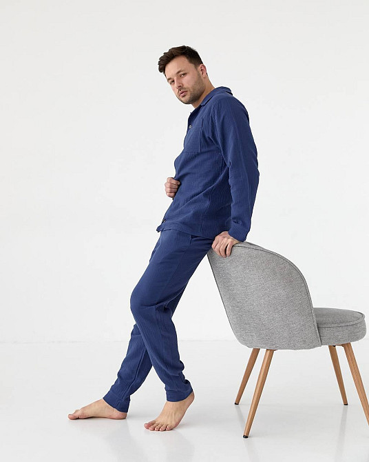 Чоловіча піжама муслінова Синій S Харків - фото 2