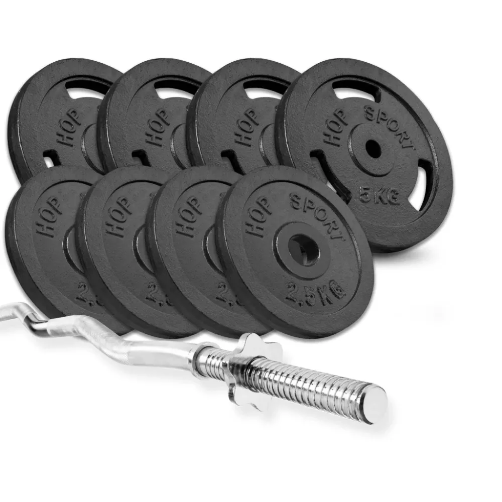 Набор 37 кг W-образный гриф + металлические диски Hop-Sport Strong Киев - изображение 1
