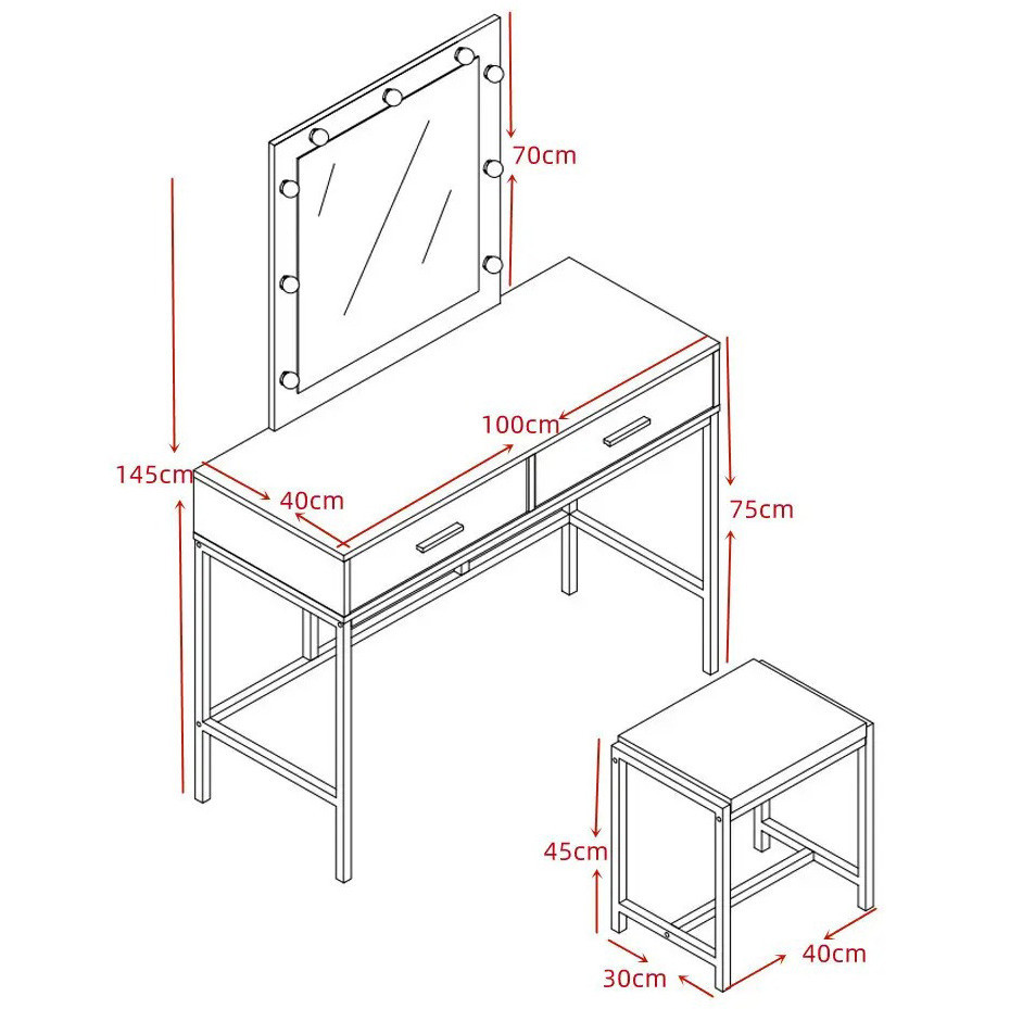Туалетний столик з дзеркалом та підсвіткою + табурет AVKO ADT13 Walnut стіл косметичний Київ - фото 3