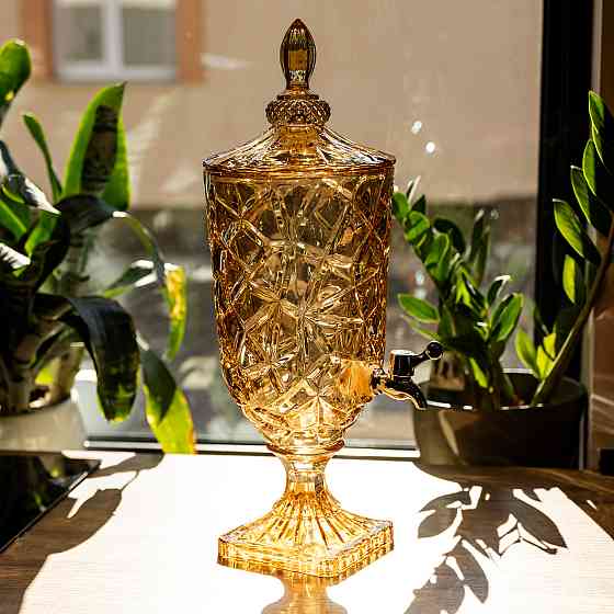 Лимонадниця з краном скляна 3 л диспенсер для напоїв лимонадник із краном Золотистий HP-19-308 Коломия