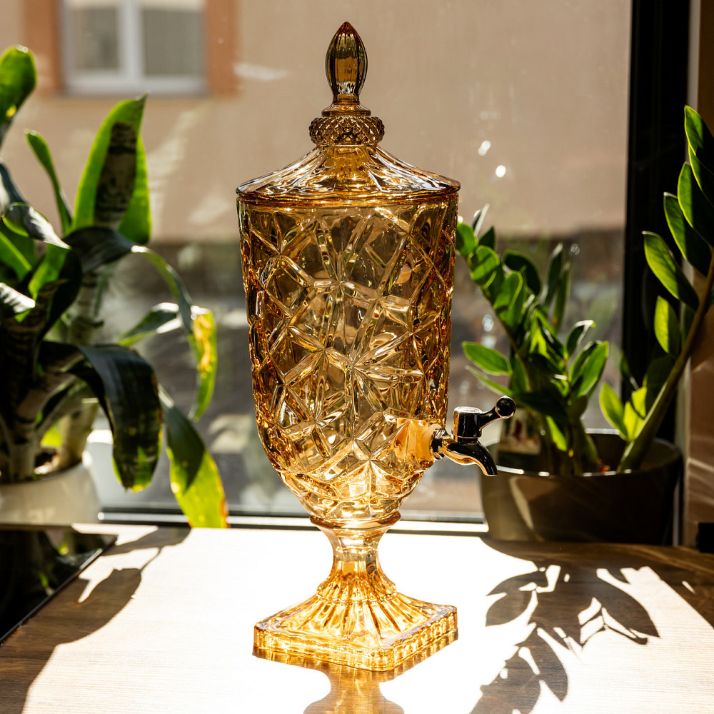 Лимонадниця з краном скляна 3 л диспенсер для напоїв лимонадник із краном Золотистий HP-19-308 Коломия - фото 4