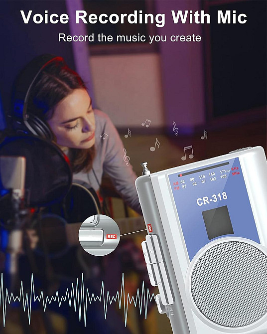 Магнитофон с AM FM портативный винтажный магнитофон с разъемом для наушников встроенный микрофон громкоговоритель для прогулок, Днепр - изображение 4