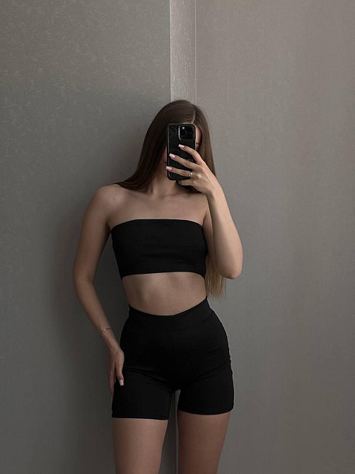 Жіночий стильний спортивний комплект двійка з еластичної тканини мікродайвінг Одеса - фото 2