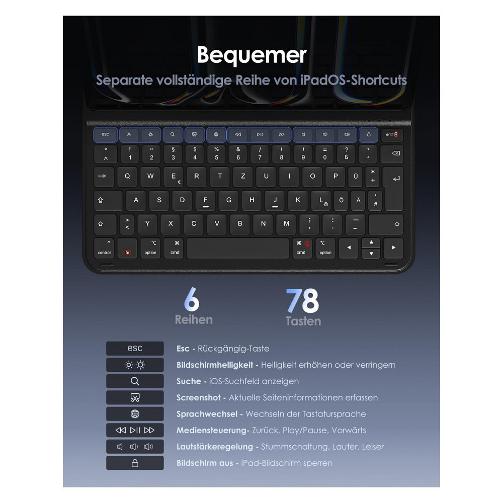 Чехол клавиатура Qulose QWERTZ для iPad Air 11 M3/M2 iPad Air 10.9 (4/5) iPad Pro 11 Bluetooth USB-C черный Киев - изображение 7