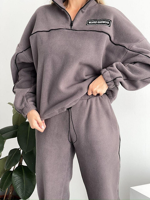 Жіночий флісовий жіночий костюм-оверсайз турецький фліс Сірий, 42/44 Одеса - фото 4