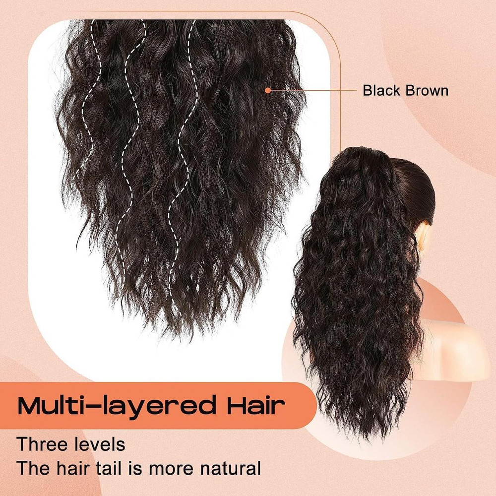 Накладний хвіст PORSMEER Ponytail 45 см Чорно-коричневий кучерявий об'ємний на крабі синтетичний Київ - фото 6