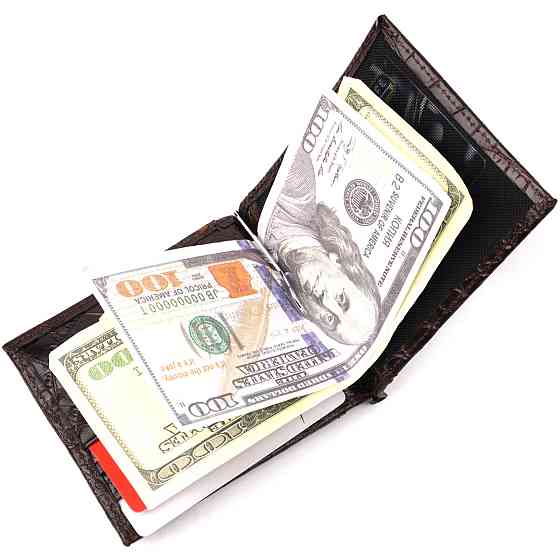 Превосходный мужской зажим из натуральной кожи с тиснением под крокодила KARYA 21119 Коричневый Киев