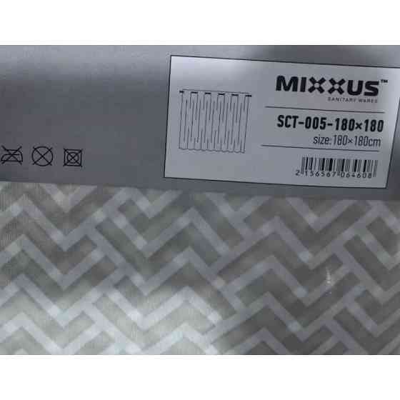 Шторка для ванной Mixxus SCT-005-180x180 из полиэстера со встроенными кольцами (Узор серый) (AC0646) Киев